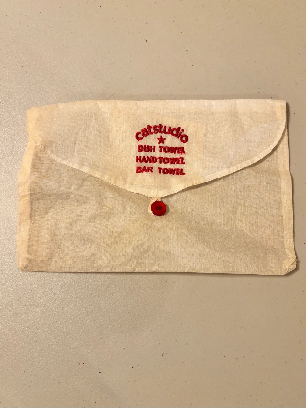 Catstudio Cream Organdy Envelope Pouch with Red Embroidery